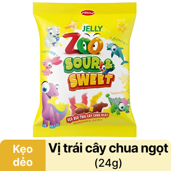 Kẹo dẻo trái cây chua ngọt Bibica Zoo Sour & Sweet 24g