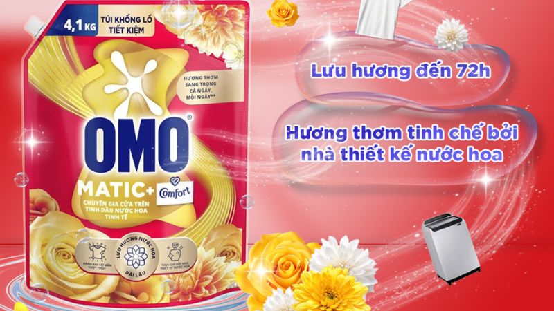 Nước giặt OMO Matic Comfort cửa trên tinh dầu nước hoa tinh tế túi 4.1kg Nước giặt OMO Matic Comfort cửa trên tinh dầu nước hoa tinh tế túi 4.1kg