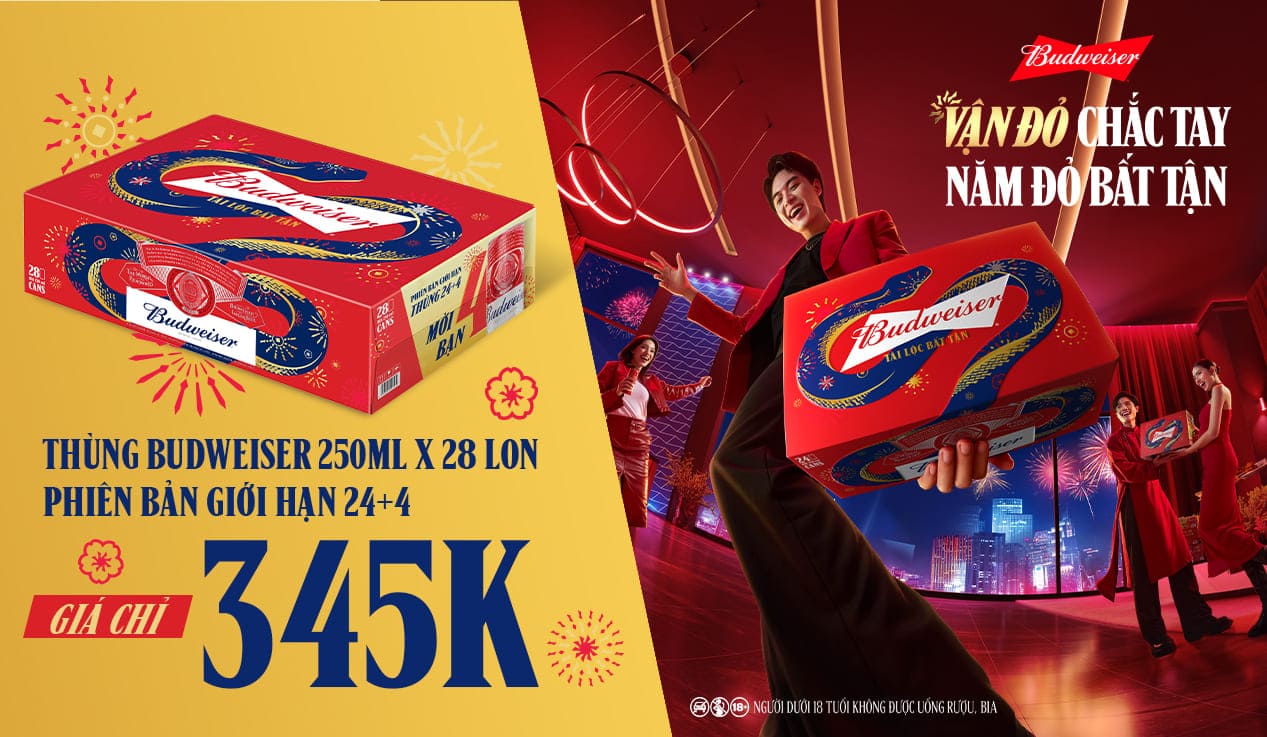 Budweiser 250ml phiên bản giới hạn - Chỉ 345K/thùng 28 lon