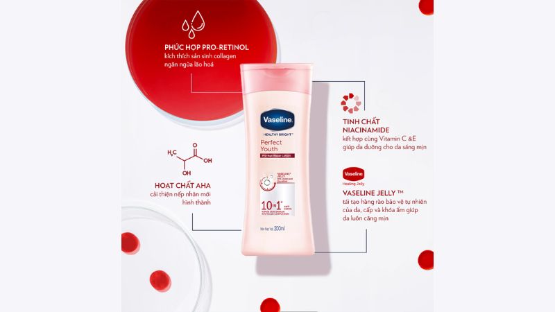 Sữa dưỡng thể Vaseline Healthy Bright Perfect Youth 10 in 1 ngăn ngừa lão hóa