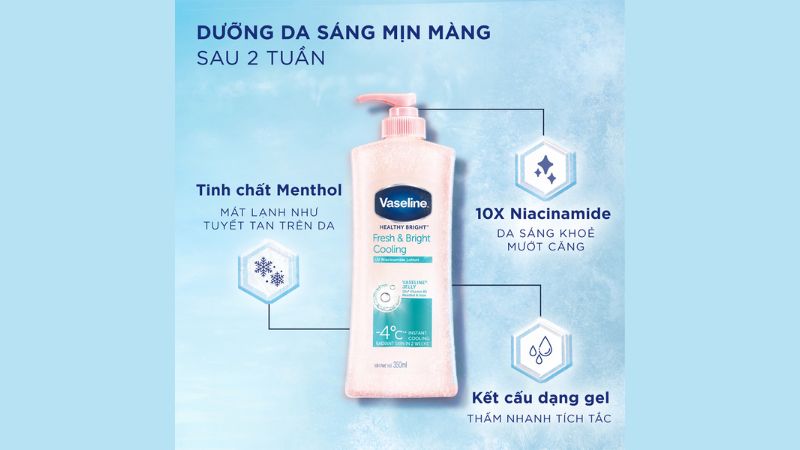 Sữa dưỡng thể Vaseline Healthy Bright Fresh & Bright Cooling dịu mát trắng da