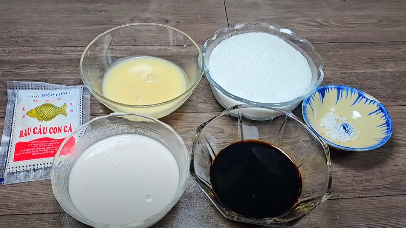 Nguyên liệu làm rau câu cà phê sữa dừa