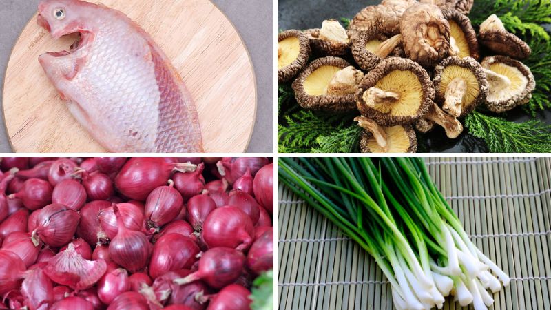 Nguyên liệu làm món cá diêu hồng hấp nấm hương