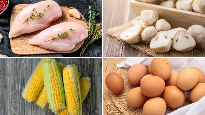 Nguyên liệu làm món súp gà nấm rơm