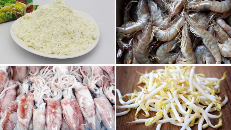 Nguyên liệu làm món bánh xèo tôm mực