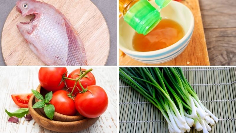 Nguyên liệu làm cá diêu hồng kho cà chua