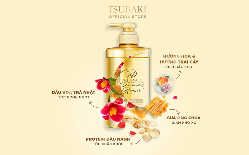 Dầu gội Tsubaki màu vàng (Premium Damage Care Shampoo)