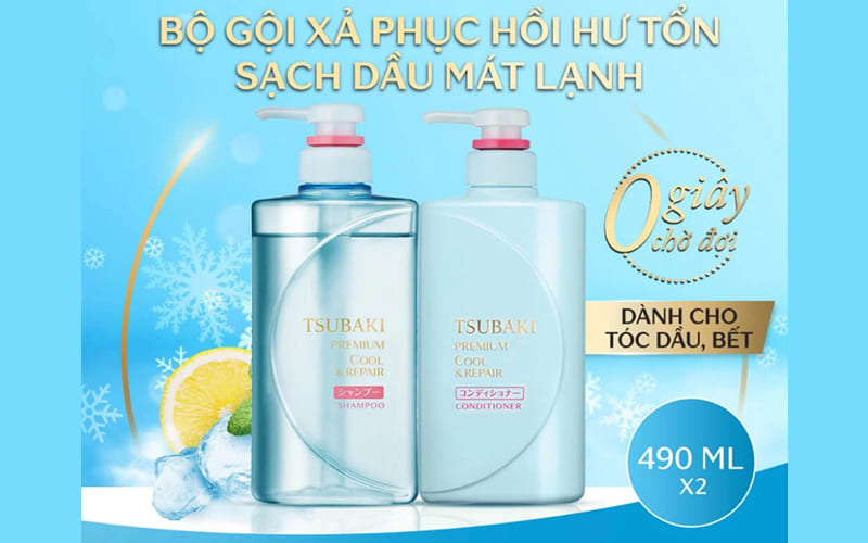 Dầu gội Tsubaki màu xanh (Premium Smooth & Hydrate Shampoo)