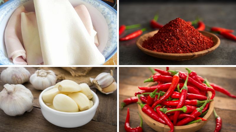 Nguyên liệu làm món da heo chiên giòn tỏi ớt