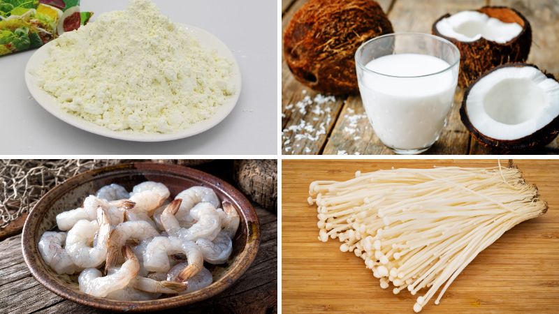 Nguyên liệu làm món bánh xèo nấm kim châm