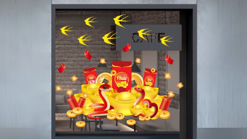 Mẫu đôi rắn Ất Tỵ dán cửa kính