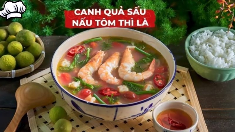 Canh sấu nấu tôm thì là Canh sấu nấu tôm thì là