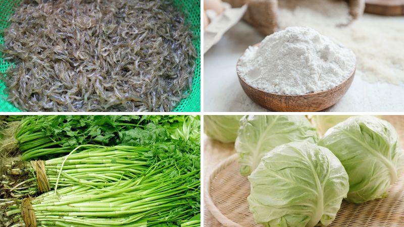Nguyên liệu làm món bánh khoái tép Thanh Hóa