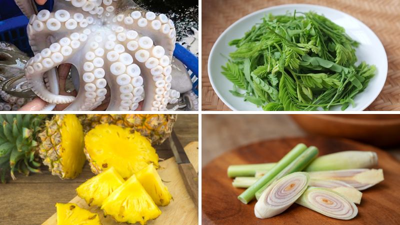 Nguyên liệu làm món bạch tuộc nhúng lá me
