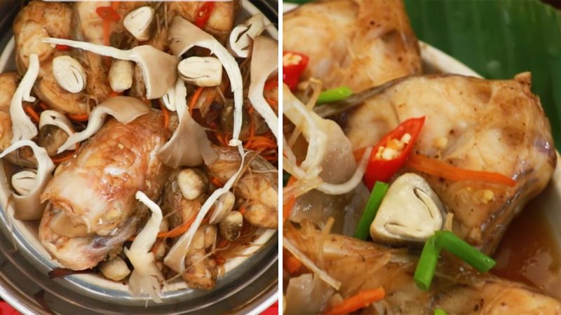 Thành phẩm cá diêu hồng hấp miến Thành phẩm cá diêu hồng hấp miến