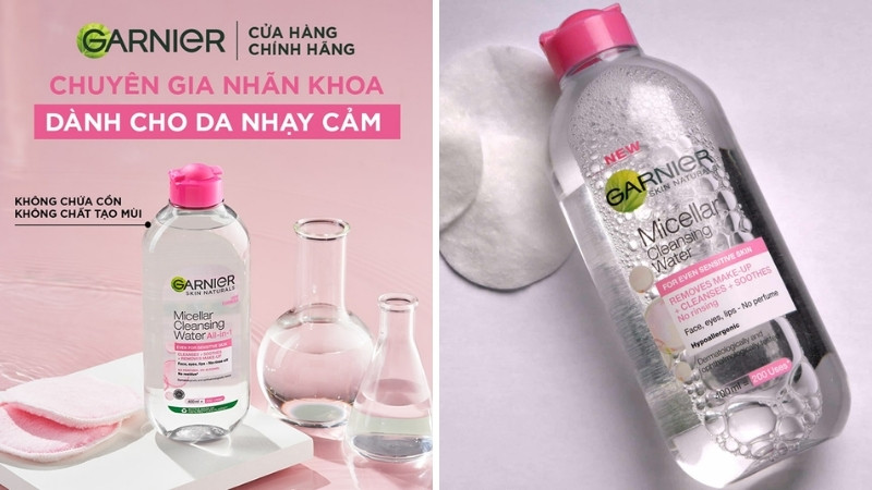 Nước tẩy trang Garnier Micellar Cleansing Water màu hồng cho da nhạy cảm