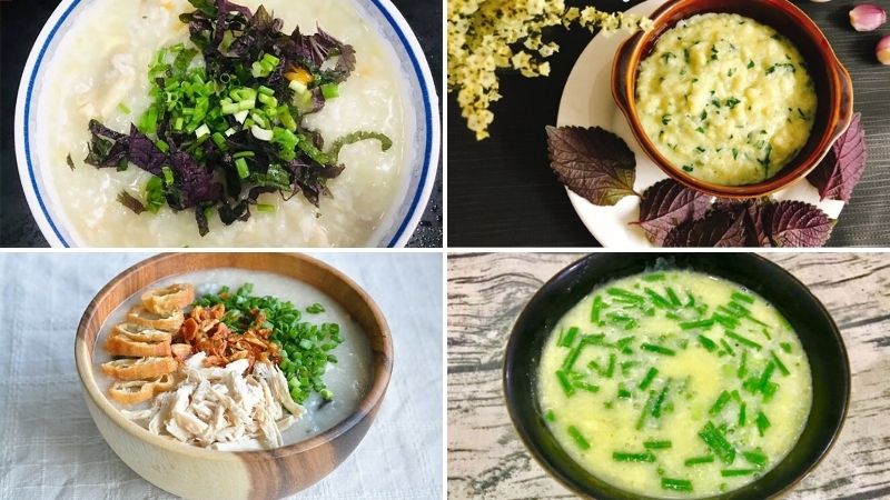 Các món ăn dạng lỏng, ấm: Súp gà, cháo hành tía tô Các món ăn dạng lỏng, ấm: Súp gà, cháo hành tía tô