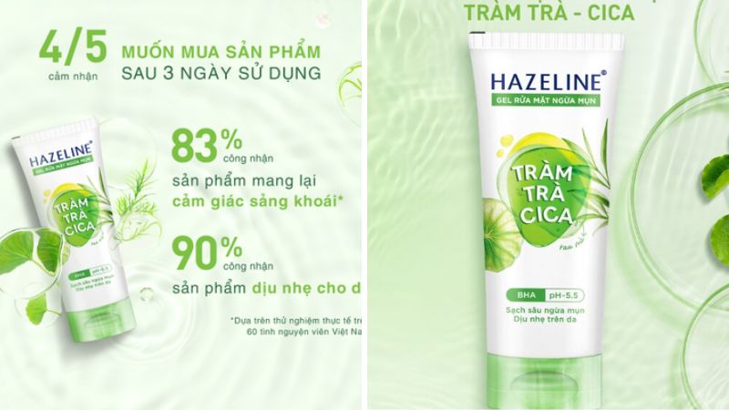 Thành phần sữa rửa mặt ngừa mụn Hazeline tràm trà CiCa
