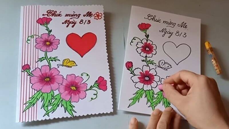 Cách làm thiệp 20/10 bằng giấy A4 và bút màu