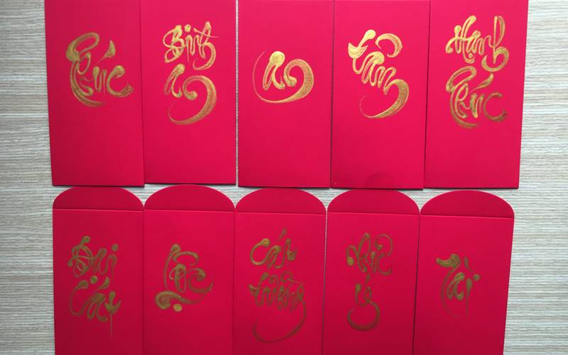 Mẫu bao lì xì chúc Tết thư pháp