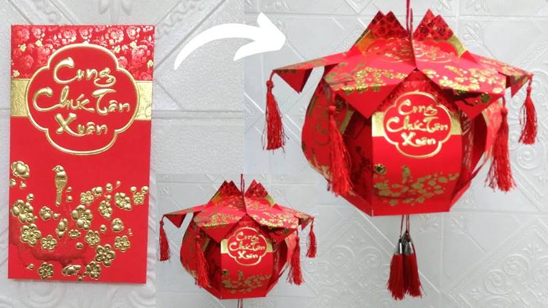 Mẫu bao lì xì nền lồng đèn cách tân