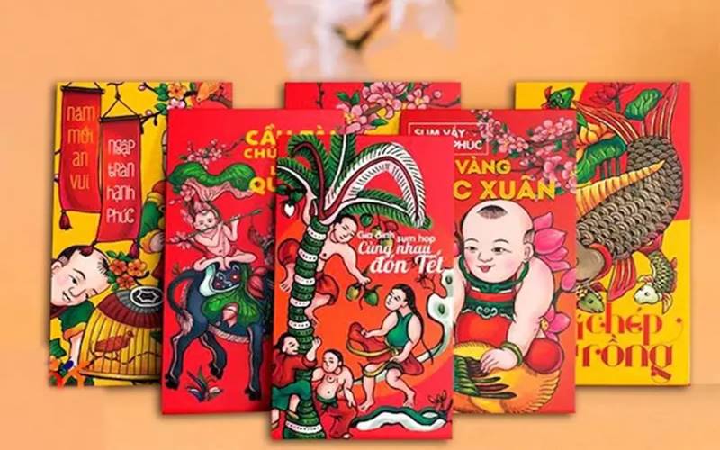 Mẫu bao lì xì phong cách tranh Đông Hồ
