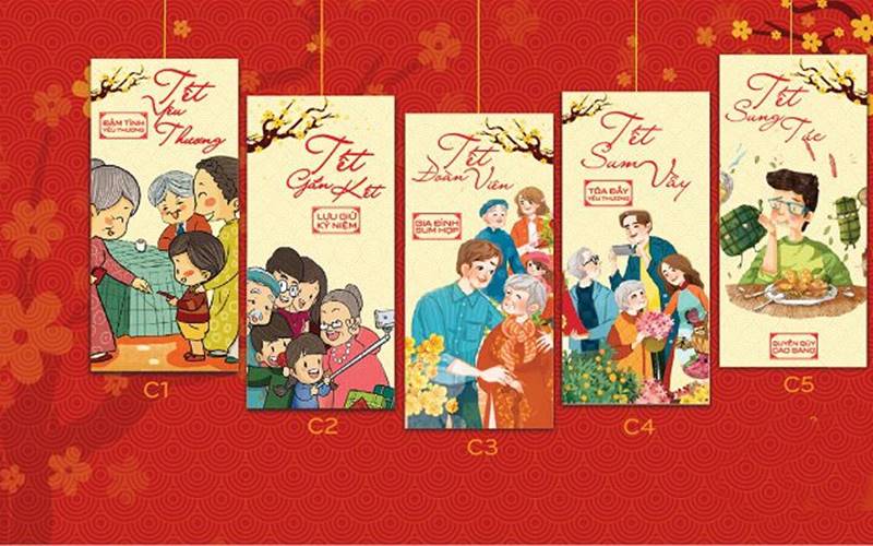 Mẫu bao lì xì in hình gia đình sum vầy