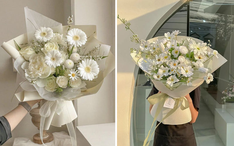 Bó hoa trắng cùng nhụy hoa vàng ấn tượng