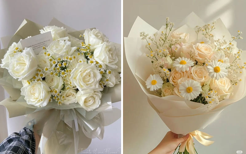 Hoa hồng, cúc trắng sang trọng