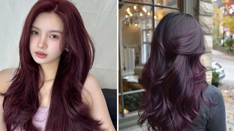 Tóc nhuộm tông đỏ và tím không cần tẩy