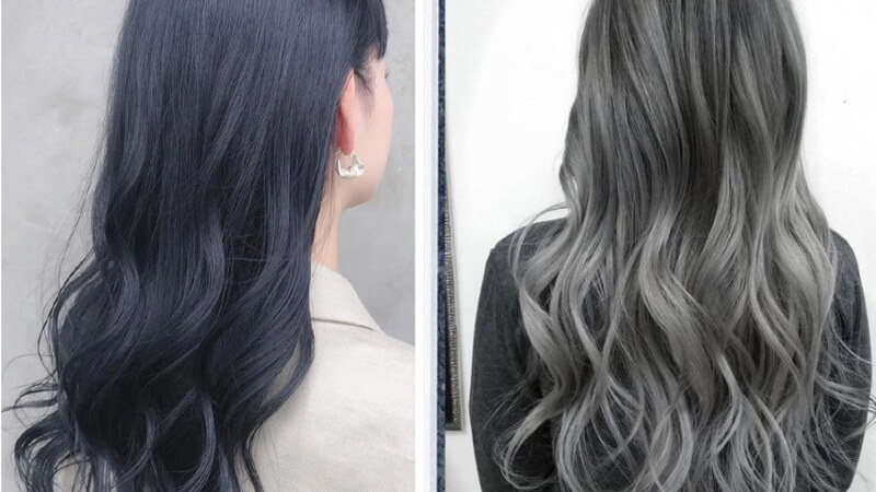 Tóc nhuộm tông xanh và khói không cần tẩy