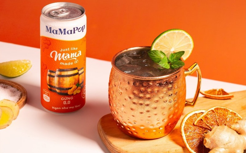 Nước trái cây sparkling MaMaPop bia gừng