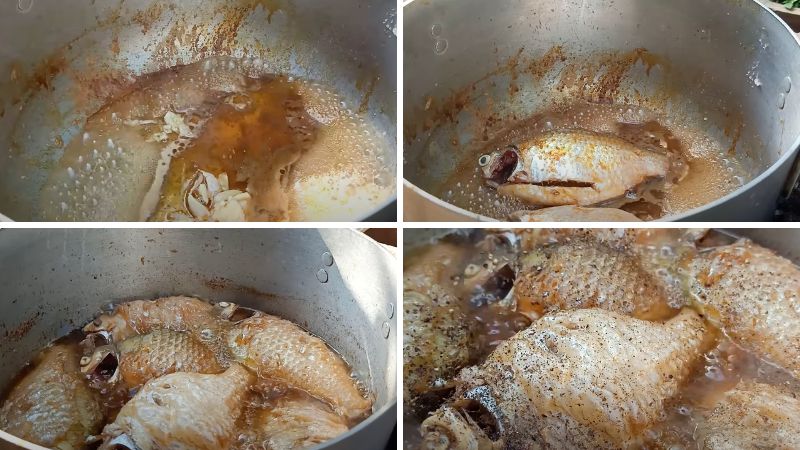 Image of the fish being braised in the coconut sauce