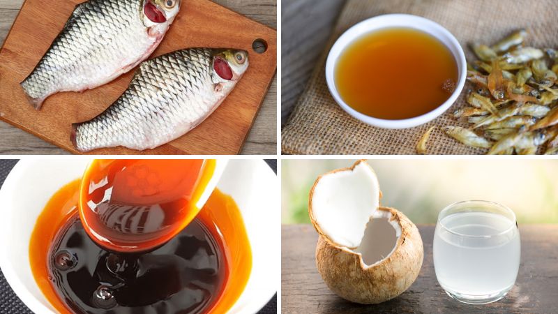 Image of the ingredients laid out, including the fish, coconuts, and spices