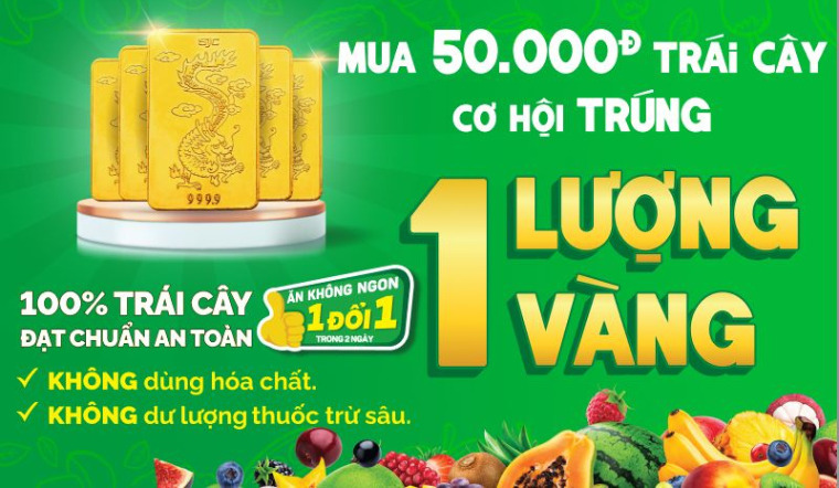 Từ 16/8 – 29/8/2024: Mua 50.000đ trái cây, cơ hội trúng 1 lượng vàng 