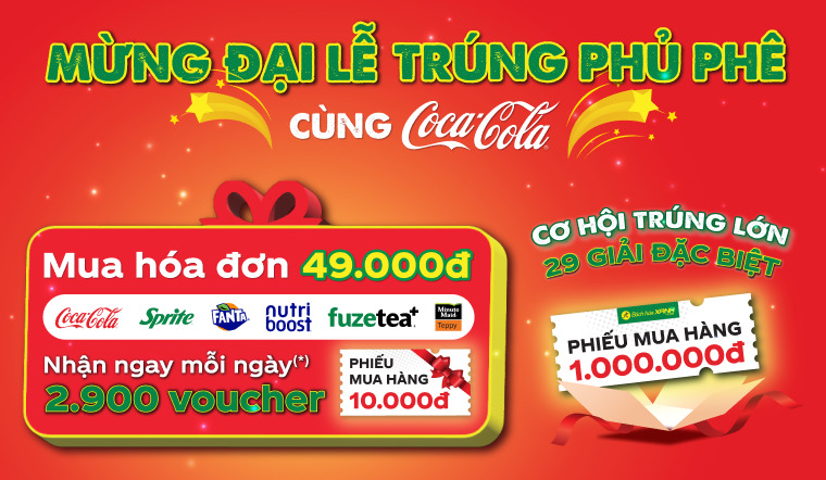 Mỗi 49.000đ mua COCACOLA/FANTA/SPRITE/FUZE/NUTRIBOOST/TEPPY cơ hội trúng PMH