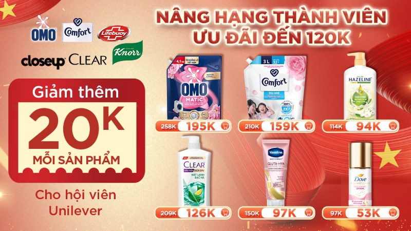Tích lũy mua sắm cùng Unilever nhận phiếu mua hàng tại Bách hóa XANH Tích lũy mua sắm cùng Unilever nhận phiếu mua hàng tại Bách hóa XANH