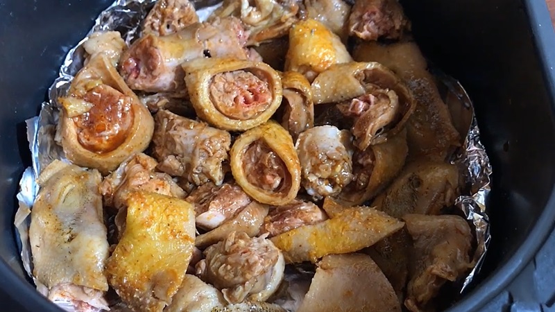 Frying the chicken necks