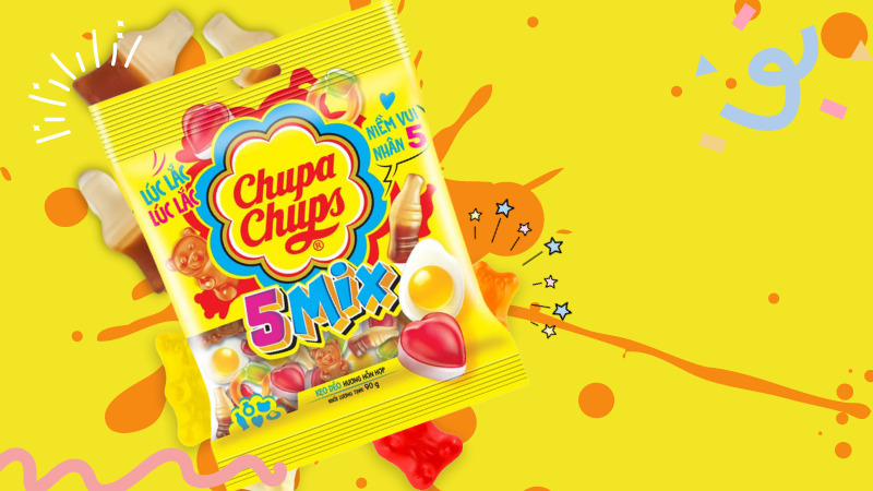Kẹo dẻo hương hỗn hợp Chupa Chups 5 Mix với hương vị trái cây thơm ngon