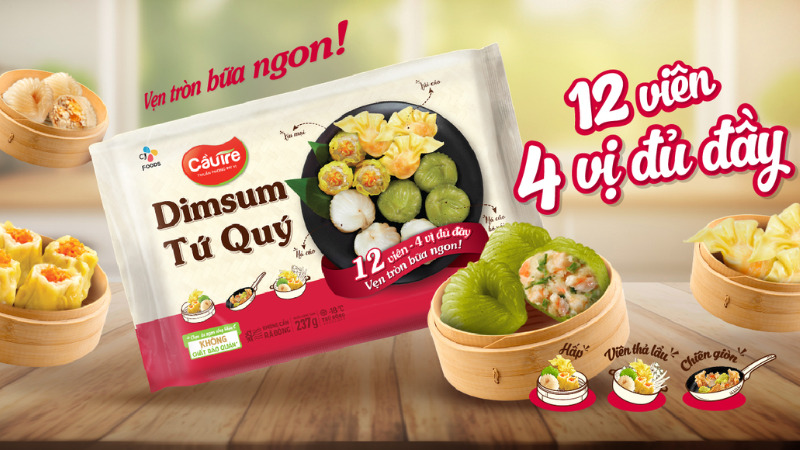 Gói dimsum Tứ Quý Cầu Tre 12 viên, 4 vị đủ đầy thơm ngon