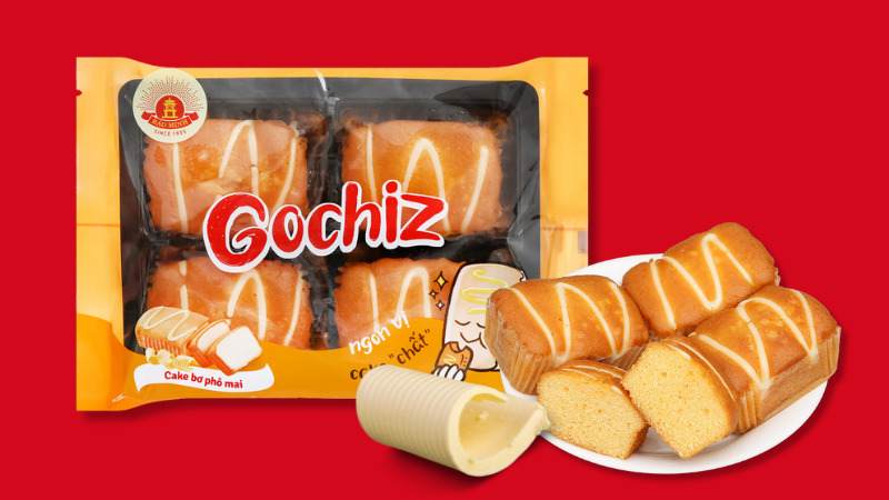 Bánh Gochiz kết hợp hoàn hảo giữa phô mai béo ngậy và bánh bông lan mềm mịn Bánh Gochiz kết hợp hoàn hảo giữa phô mai béo ngậy và bánh bông lan mềm mịn