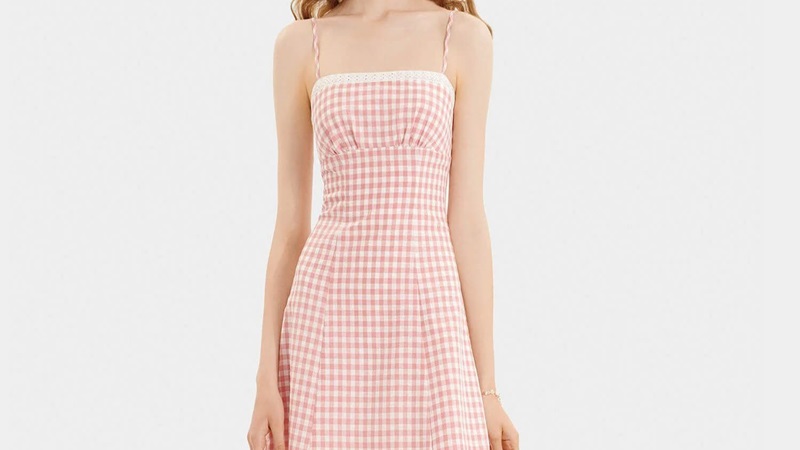 Đầm caro 2 dây phối ren Đầm caro 2 dây phối ren