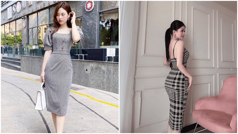 Đầm caro 2 dây Bodycon Đầm caro 2 dây Bodycon