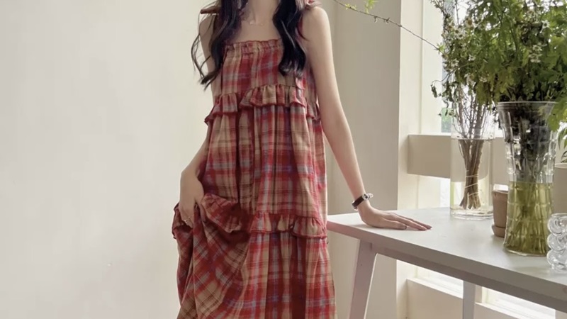 Đầm caro 2 dây Maxi Đầm caro 2 dây Maxi