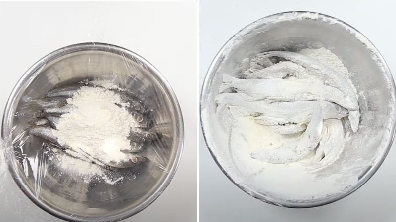 Tẩm cá với bột chiên giòn