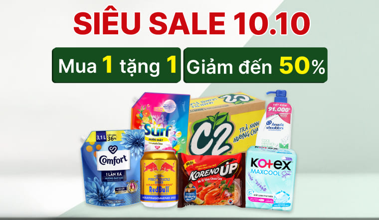 Siêu Sale 10.10, cùng ưu đãi giảm đến 50%, mua 1 tặng 1 tại Bách hóa XANH