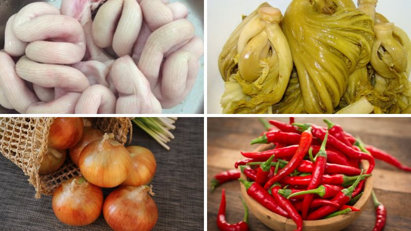 Nguyên liệu làm món dồi trường xào cải chua