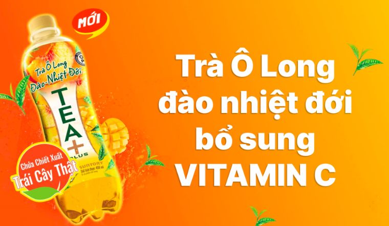 Nạp năng lượng với trà Ô long Tea Plus đào nhiệt đới bổ sung vitamin C
