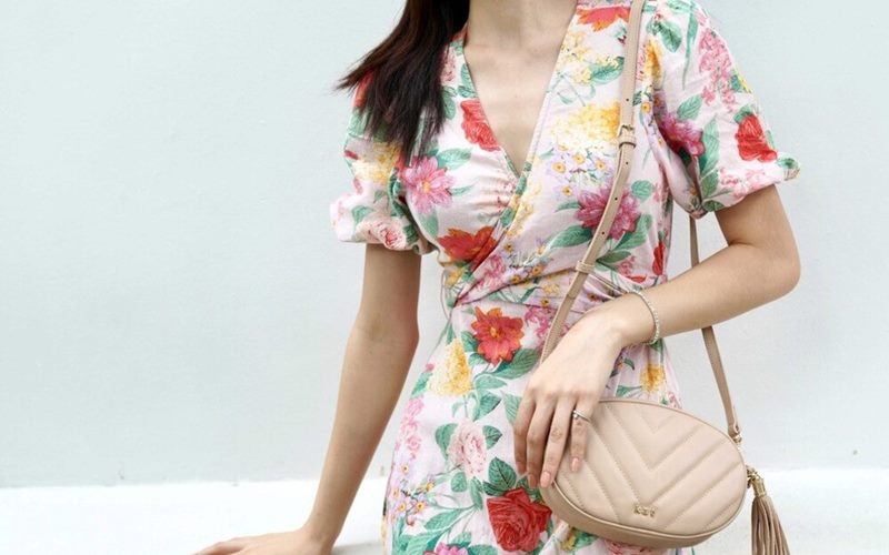 Đầm maxi hoa nhí + Túi đeo chéo da mềm