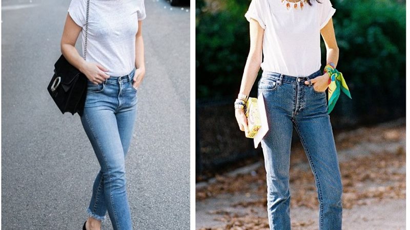 Áo thun + Quần jean + Túi cốp